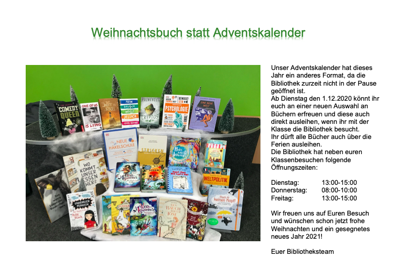 Adventskalender 2020 - 24 neue Bücher in der Bibliothek