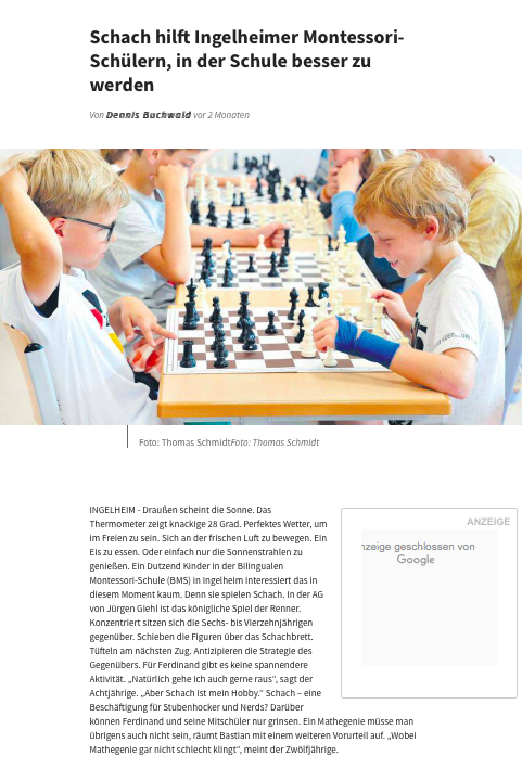 Schach hilft Ingelheimer Montessori-Schülern, in der Schule besser zu werden